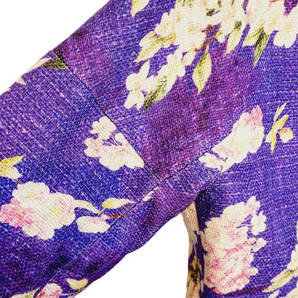 J Peterman Purple Cherry Blossom Cotton One Button 3/4 Sleeve Jacket NWOT Size 4 - Picture 7 of 11